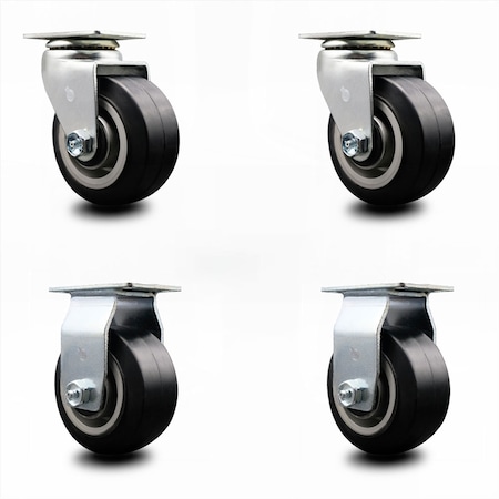 Service Caster 4 Inch Rubber on Aluminum Caster Set with Ball Bearings 2 Swivel 2 Rigid SCC-20S420-RAB-2-R-2
